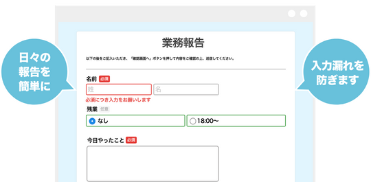 フォームで読みやすい日報がすぐ出来上がる